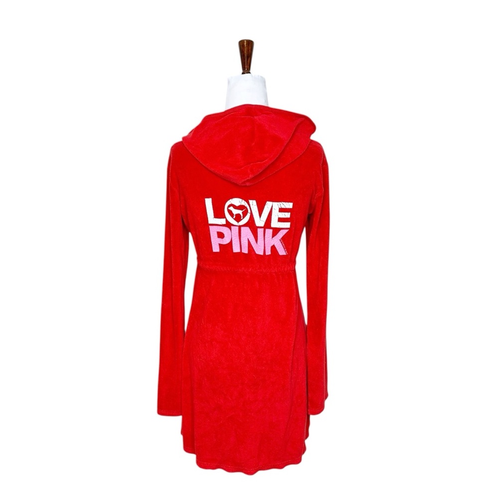 PINK Victoria's Secret Y2K Red Terrycloth Hooded Zip Up Robe / Coverup Size Med - Picture 3 of 10